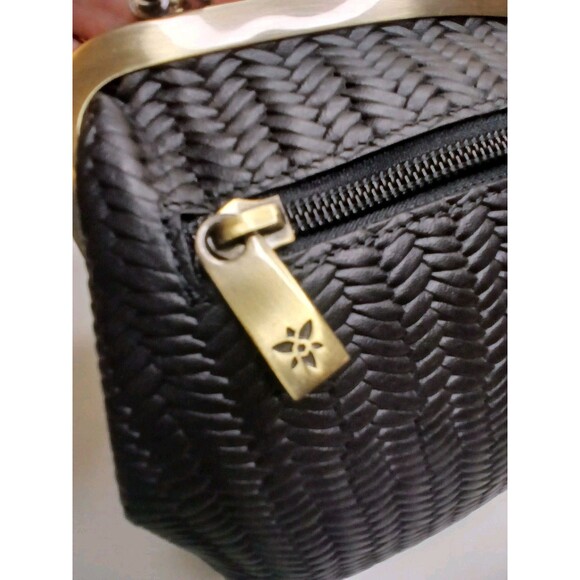 ANNA ANUSCHKA Bag Black Crossbody Woven Leather w Clasp Butterfly Lining  NEW - Picture 5 of 16